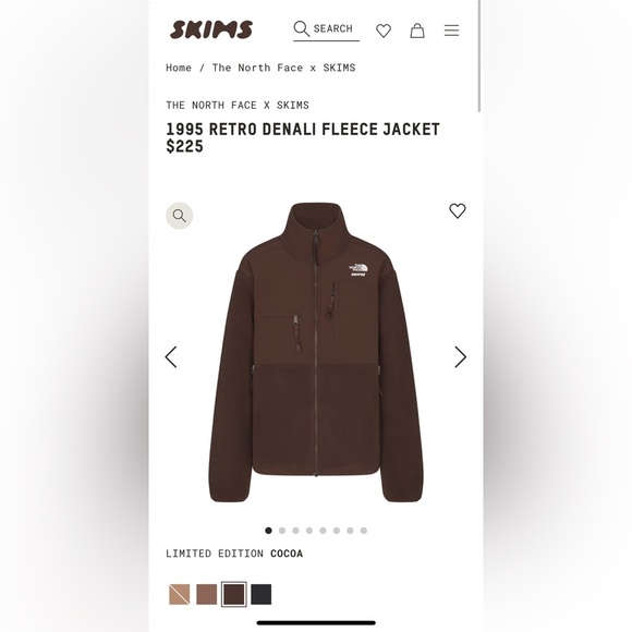NWT The North Face x SKIMS 1995 RETRO DENALI FLEECE JACKET Size M in Cocoa - Picture 8 of 9